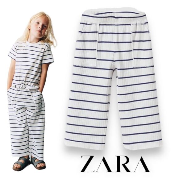 ZARA Kids | Navy / White | PRINTED RIBBED PANTS - Picture 1 of 10